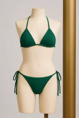 Kadın Yeşil Yandan ve Boyundan Bağlamalı Bikini Mayo Takımı