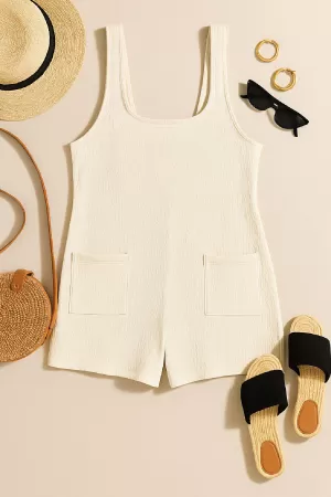 Kadın Beyaz Mini Cepli Tulum Plaj Elbisesi