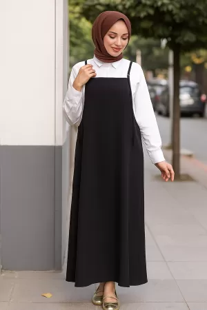 Kadın Siyah Basic Ayarlanabilir Askılı Jile Elbise