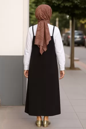 Kadın Siyah Basic Ayarlanabilir Askılı Jile Elbise