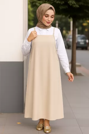 Kadın Taş Rengi Basic Ayarlanabilir Askılı Jile Elbise