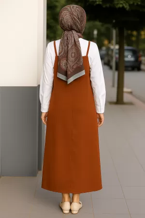 Kadın Kahverengi Basic Ayarlanabilir Askılı Jile Elbise