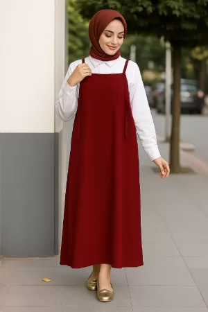 Kadın Bordo Basic Ayarlanabilir Askılı Jile Elbise