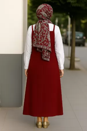 Kadın Bordo Basic Ayarlanabilir Askılı Jile Elbise