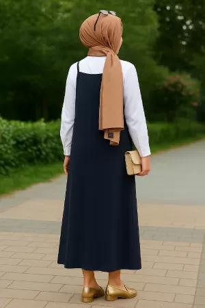 Kadın Lacivert Basic Ayarlanabilir Askılı Jile Elbise