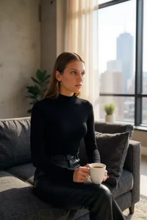 Kadın Siyah Parmak Detaylı Esnek Uzun Kollu Body