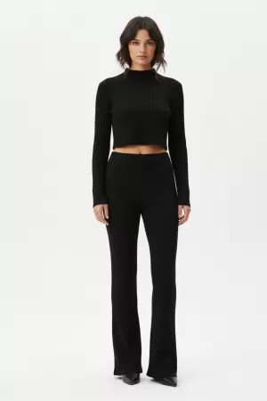 Kadın Siyah Fitilli Eşofman Takımı – Crop Uzun Kollu Üst & Paça Pantolon, Şık Günlük Set