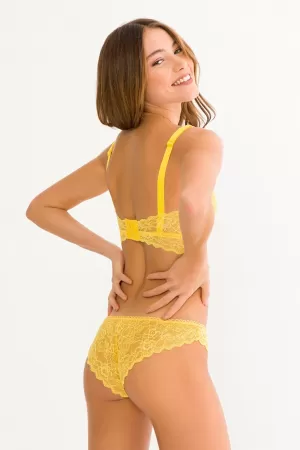 Kadın Sarı Dantelli Büstiyer Sütyen Külot Takımı