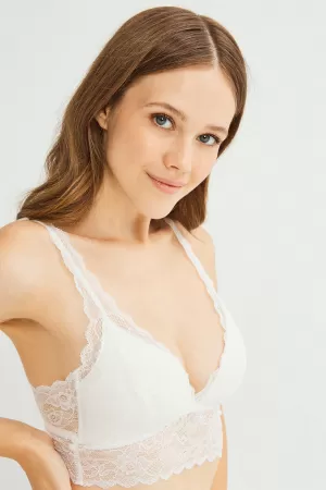 Kadın Beyaz Dantelli Büstiyer Sütyen Külot Takımı