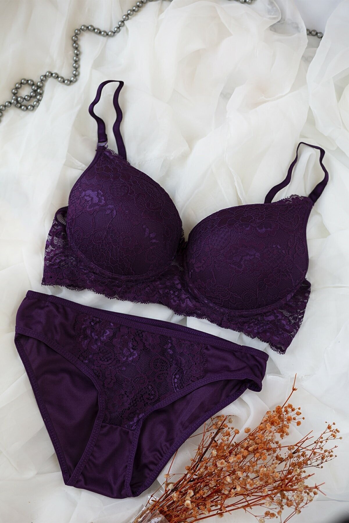 Dantelli Sütyen Takımı Mor