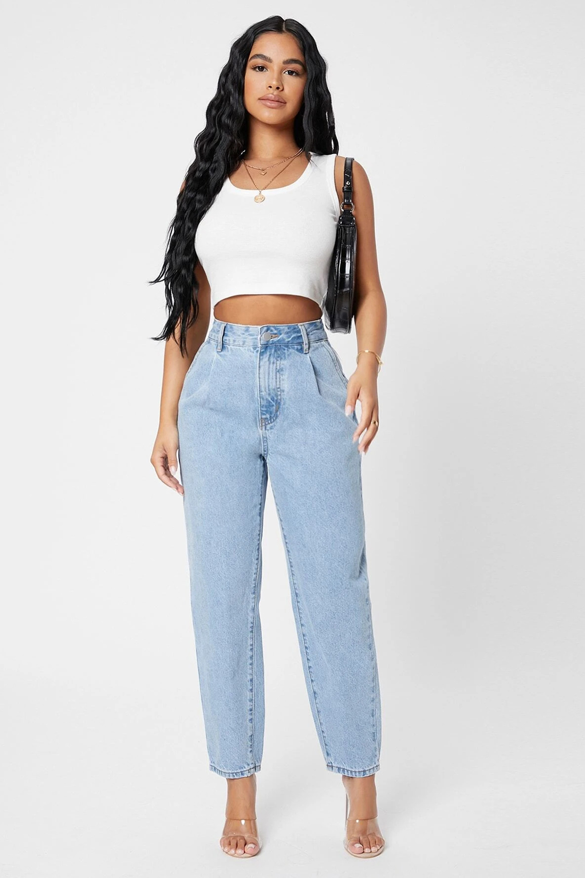 Kadın Beyaz Kare Yaka Crop Top Bluz