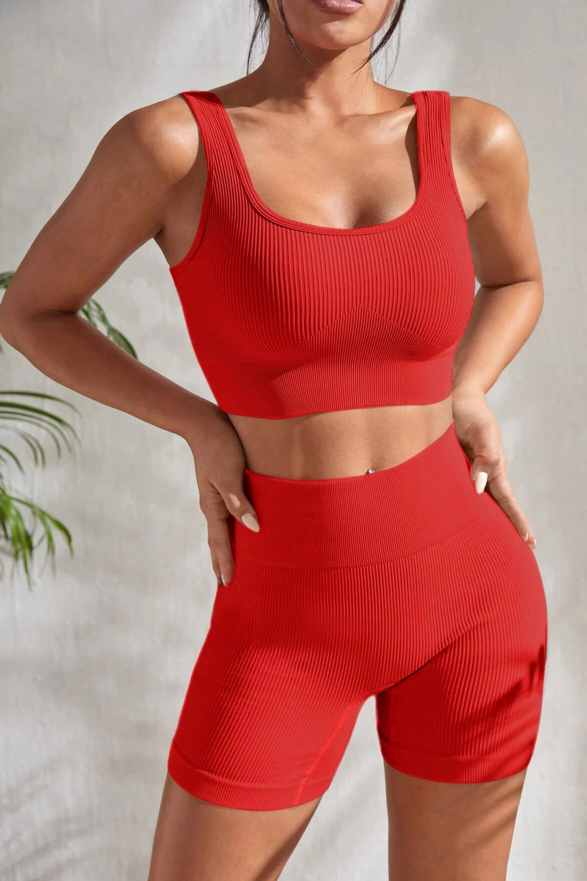 Kadın Kırmızı Şortlu Gecelik Takımı - Kalın Askılı