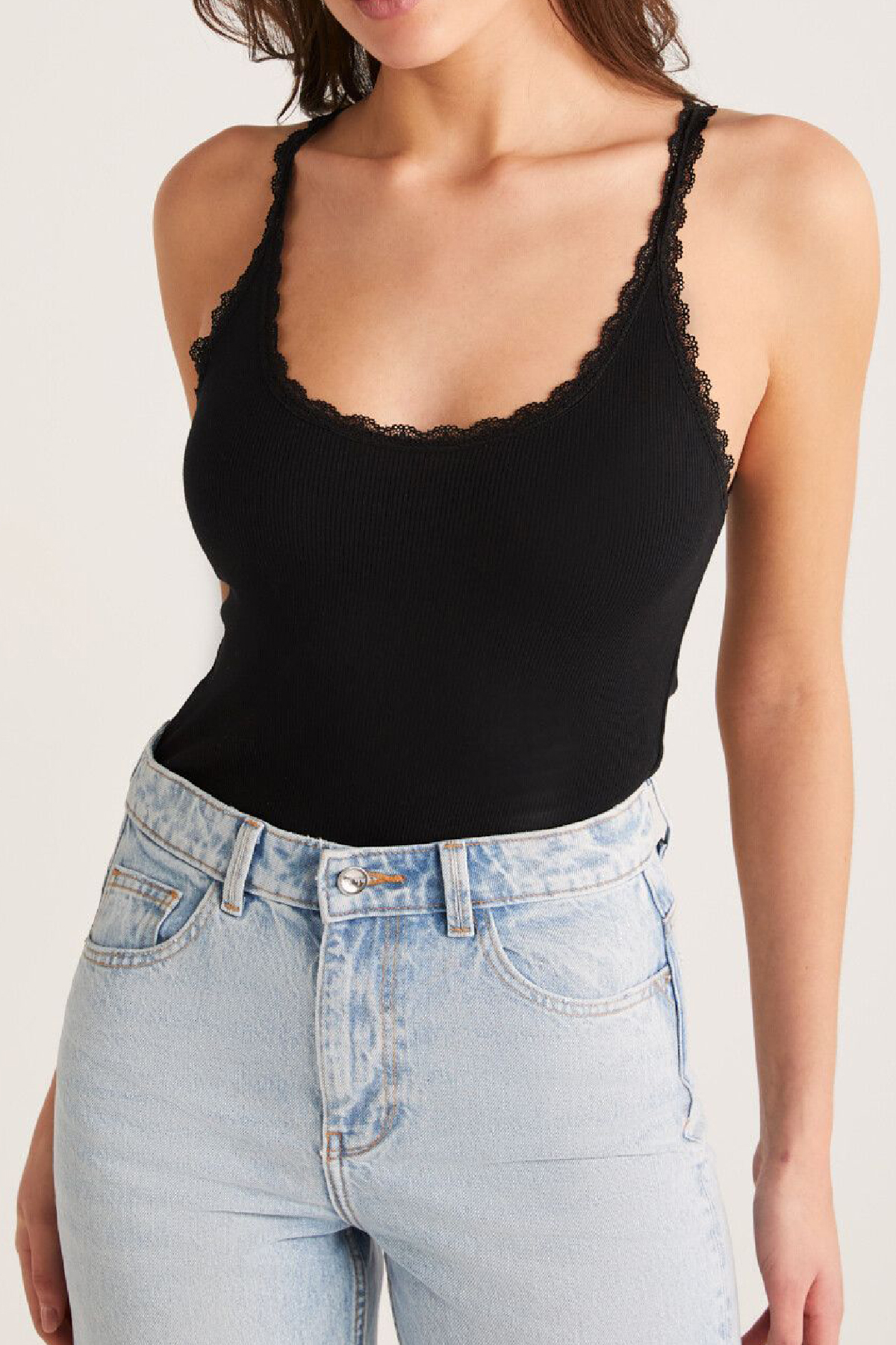 Atlet Siyah Dantel Detaylı İnce Askılı - Kadın Atlet