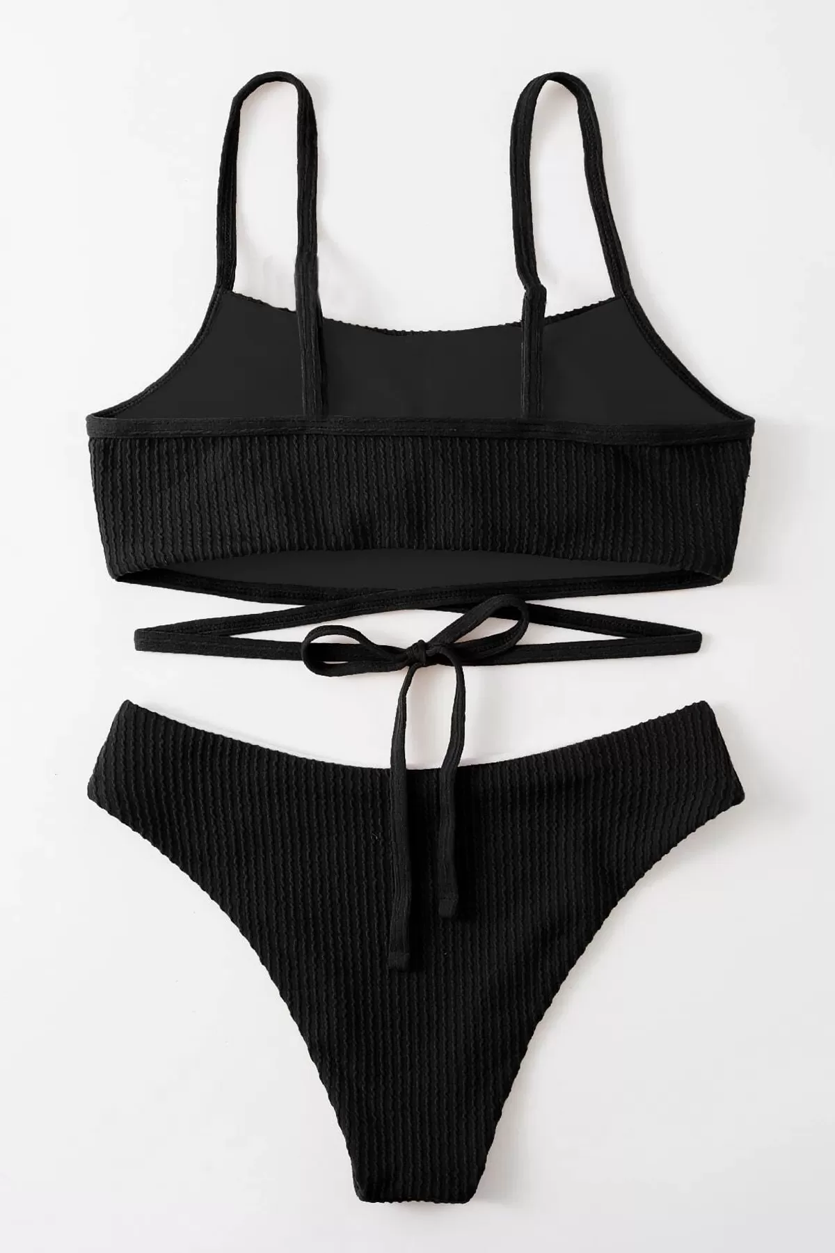 Kadın Siyah Çapraz Bağlama Detaylı Yüksek Bel Bikini Takımı