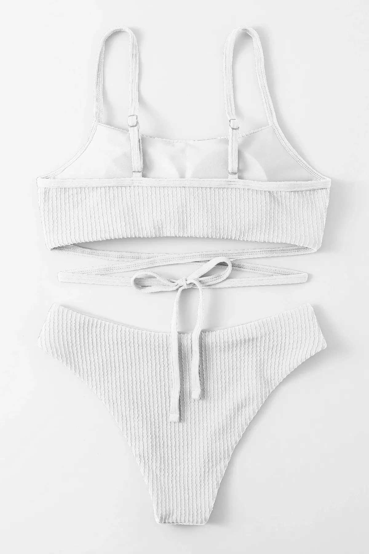 Kadın Beyaz Çapraz Bağlama Detaylı Yüksek Bel Bikini Takımı