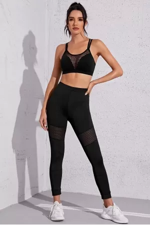 Kadın Siyah Fileli Crop Top Büstiyer