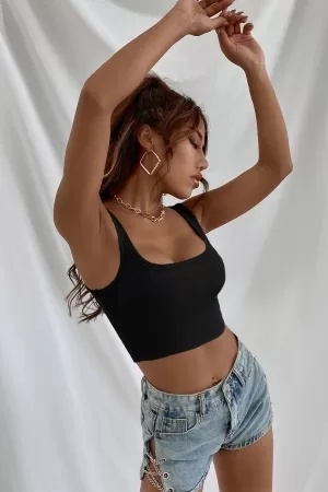 Kadın Siyah Kalın Askılı Crop Top Büstiyer