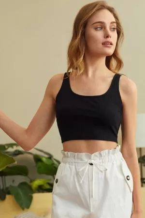 Kadın Siyah Kalın Askılı Crop Top Büstiyer