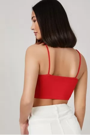 Kadın Kırmızı Ip Askılı Crop Top Büstiyer