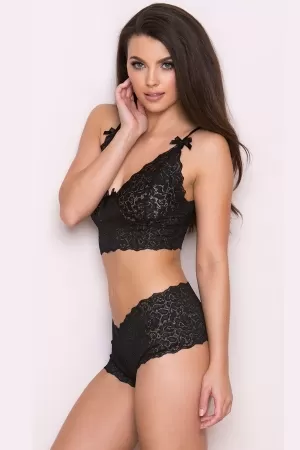 Kadın Siyah Şortlu Dantelli Bralet Takımı