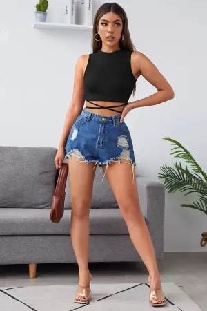 Kadın Siyah Çapraz Bağlamalı Crop Top Büstiyer