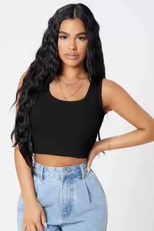 Kadın Siyah Kare Yaka Crop Top Bluz