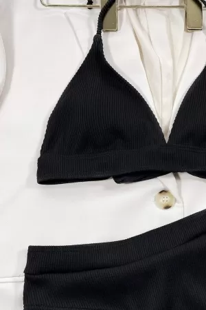 Kadın Siyah Boyundan Ve Belden Bağlamalı Yüksek Bel Bikini Takımı