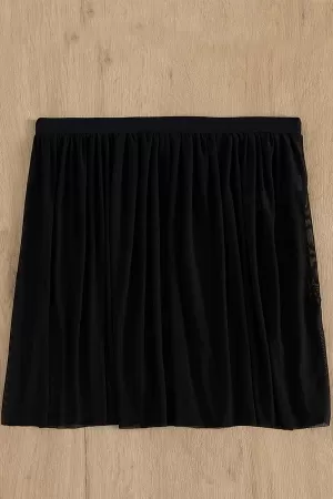 Kadın Siyah Tül Beli Lastikli Etek Görünümlü Pareo
