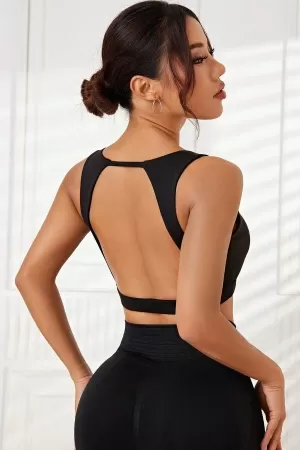Kadın Siyah Sırtı Açık Derin Göğüs Dekolteli Şık Crop Top Bluz