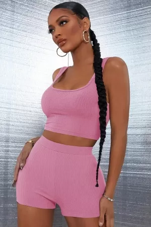 Kadın Pembe Şortlu Crop Top Gecelik Takım
