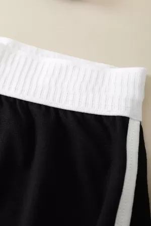 Kadın Siyah Beyaz Lastikli Çapraz Crop Toplu Şortlu Gecelik Takım