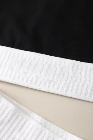 Kadın Siyah Beyaz Lastikli Çapraz Crop Toplu Şortlu Gecelik Takım