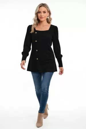 Kadın Uzun Kollu Düğmeli Mevsimlik Bluz – Yumuşak Dokulu, Esnek ve Sıcak Tutan Kumaş