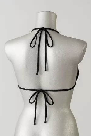 Kadın Siyah Pedli Üçgen Bikini Üstü Halter Bağlamalı Aksesuarlı